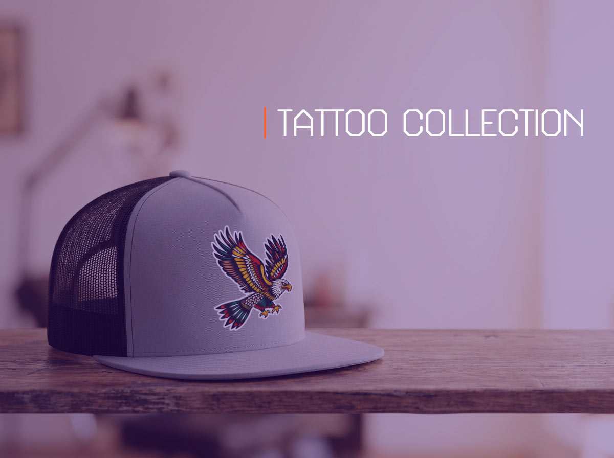 Ink Lovers, tattoo inspired flat bill snapback truckers hats collection by Black Rainbow Caps